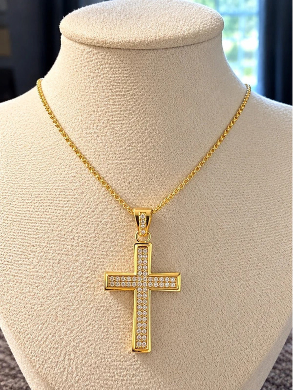 Gold Crystal Cross Pendant Necklace